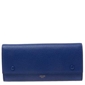 Pre Owned Celine Blue Leather Large Multifunction Flap Wallet