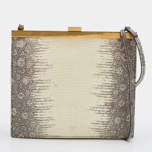Pre Owned Celine Cream/Brown Lizard Clasp Crossbody bag