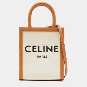 Celine Tan Logo Canvas and Leather Mini Vertical Cabas Tote 