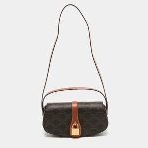 Celine Brown Triomphe Coated Canvas and Leather Tabou Clutch Bag