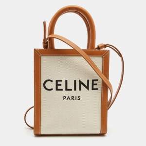 Celine Natural/Brown Canvas and Leather Mini Vertical Cabas Tote 