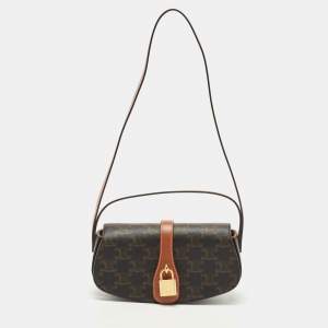 Celine Brown Triomphe Coated Canvas and Leather Tabou Clutch Bag