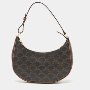 Pre Owned Celine Dark Brown Triomphe Coated Canvas and Leather Ava Hobo