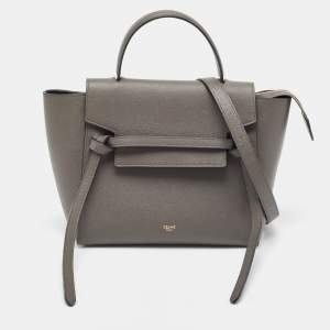 Pre Owned Celine Grey Leather Micro Belt Top Handle Bag