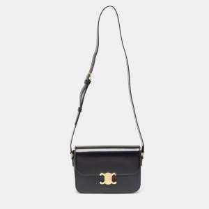 Pre Owned Celine Black Shine Leather Medium Triomphe Shoulder Bag