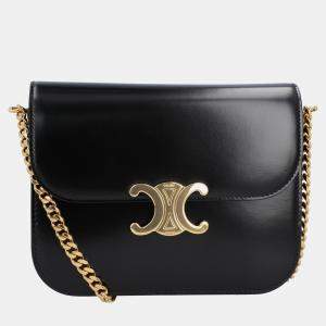 Celine Black Leather Triomphe Shoulder Bag