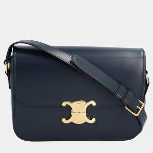 Celine Blue Calfskin Leather Teen Triomphe Shoulder Bag