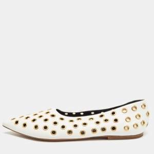 Celine Off-White Leather Eyelet Detail Ballet Flats Size 39.5