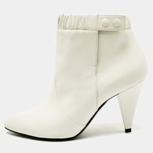Celine White Leather Pointed Toe Ankle Boots Size 38