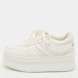 مملوكة مسبقًا Celine Size 36 White Leather Lace Up Block Sneakers
