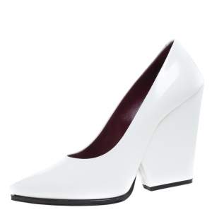 Pre Owned Celine White Leather Demi Pointed Toe Wedges Pumps Size 38.5