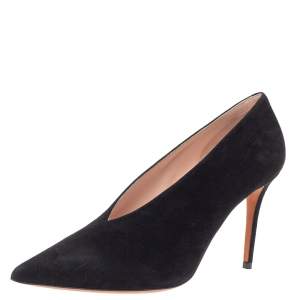Pre Owned Celine Black Suede V Cut Pointed Toe Pumps Size 39