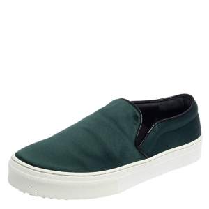 Pre Owned Celine Bottle Green Satin Slip On Sneakers Size 38