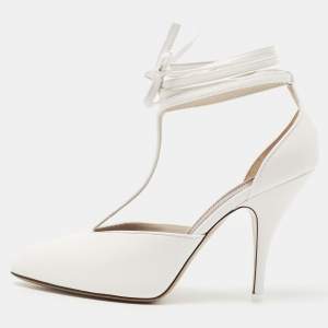 Celine White Leather Night Out T-Strap Ankle Wrap Sandals Size 36