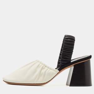 Pre Owned Céline White/Black Leather Slingback Pumps Size 38