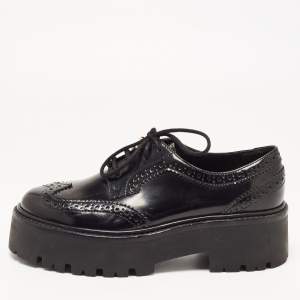 Pre Owned Celine Black Brogue Leather Platform Derby Size 36