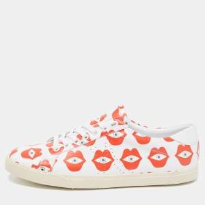 Celine White/Red Lip Eye Print Leather Low Top Sneakers Size 41