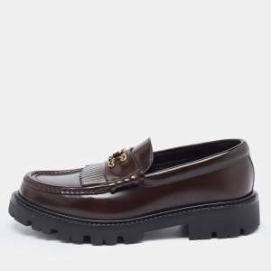 Celine Brown Leather Triomphe Frame Margaret Loafers Size 38
