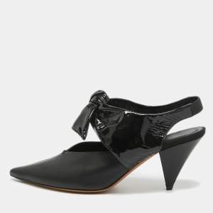 Celine Black Leather and Patent Bow Slingback Pumps Size 37.5