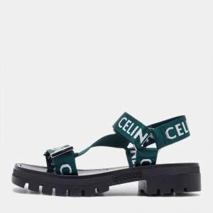 Celine Green/White Nylon Velcro Ankle Strap Sandals Size 40