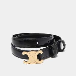 Celine Black Leather Triomphe Slim Belt 70CM