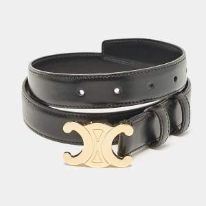 Celine Black Leather Triomphe Buckle Belt 80 CM