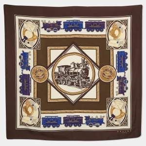 Celine Brown Printed Silk Square Scarf 