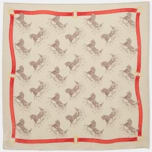 Celine Beige Logo Print Silk Square Scarf