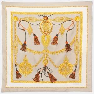 Pre Owned Celine Multicolor Tassel Print Silk Scarf