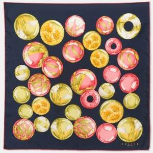 Pre Owned Celine Navy Blue Multicolor Printed Silk Scarf