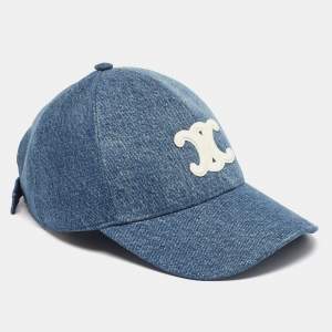 Pre Owned Celine Blue Union Wash Denim Triomphe Baseball Cap 57