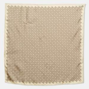 Pre Owned Celine Beige Triomphe Print Silk Square Scarf