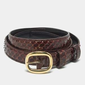 Pre Owned Celine 90 CM Slim Buckle Belt Brown Python