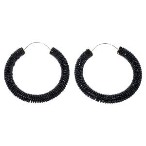 Celine Black Beaded Hoop Earrings 