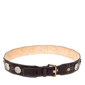 Celine Dark Brown Leather Coin Embellished Belt 90CM