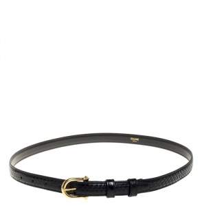 Celine Black Snakeskin Buckle Slim Belt 85CM