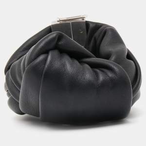 Celine Knot Black Leather Silver Tone Metal bracelet