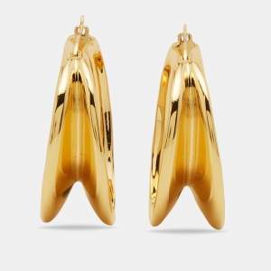 Céline Gold Tone Folded Hoop Earrings