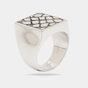 Céline Silver Tone Patterned Square Ring Size EU 54