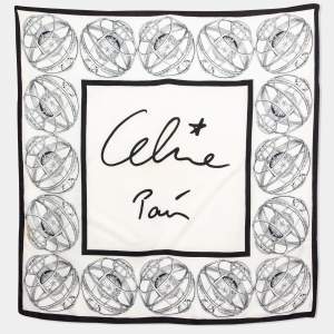 Celine Monochrome Zodiac Logo Print Silk Scarf