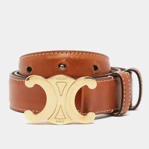 Celine Brown Leather Macadam Buckle Belt 80CM