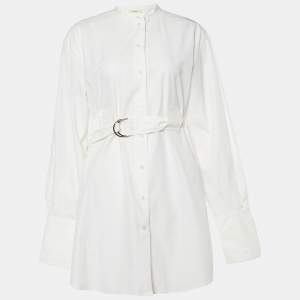 Celine Off-White Cotton Belted Mini Shirt Dress M