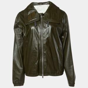 Celine Green Leather Hooded Zip-Up Jacket M