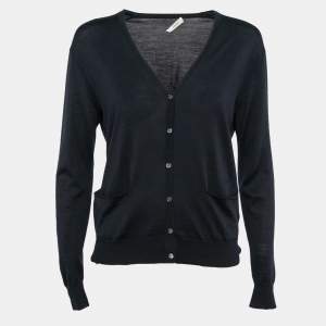 Celine Navy Blue Wool Blend Button Front Cardigan XS