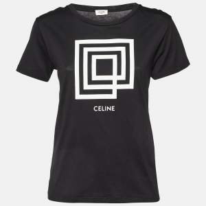Celine Black Show Invitation 'Labyrinth' Print Cotton T-Shirt S 