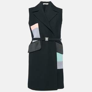 Celine Black Patchwork Detail Wool Sleeveless Coat S