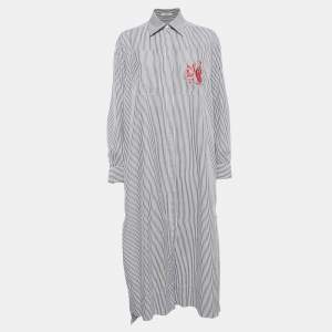 Celine Blue/White Stripe Embroidered Cotton Midi Shirt Dress M