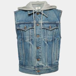 Celine Blue Logo Print Denim Hooded Sleeveless Jacket XS