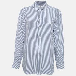 Celine Blue Striped  Modal Front Button Shirt M
