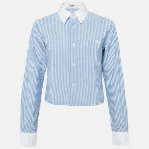 Celine Blue Striped Cotton Button Front Crop Shirt S